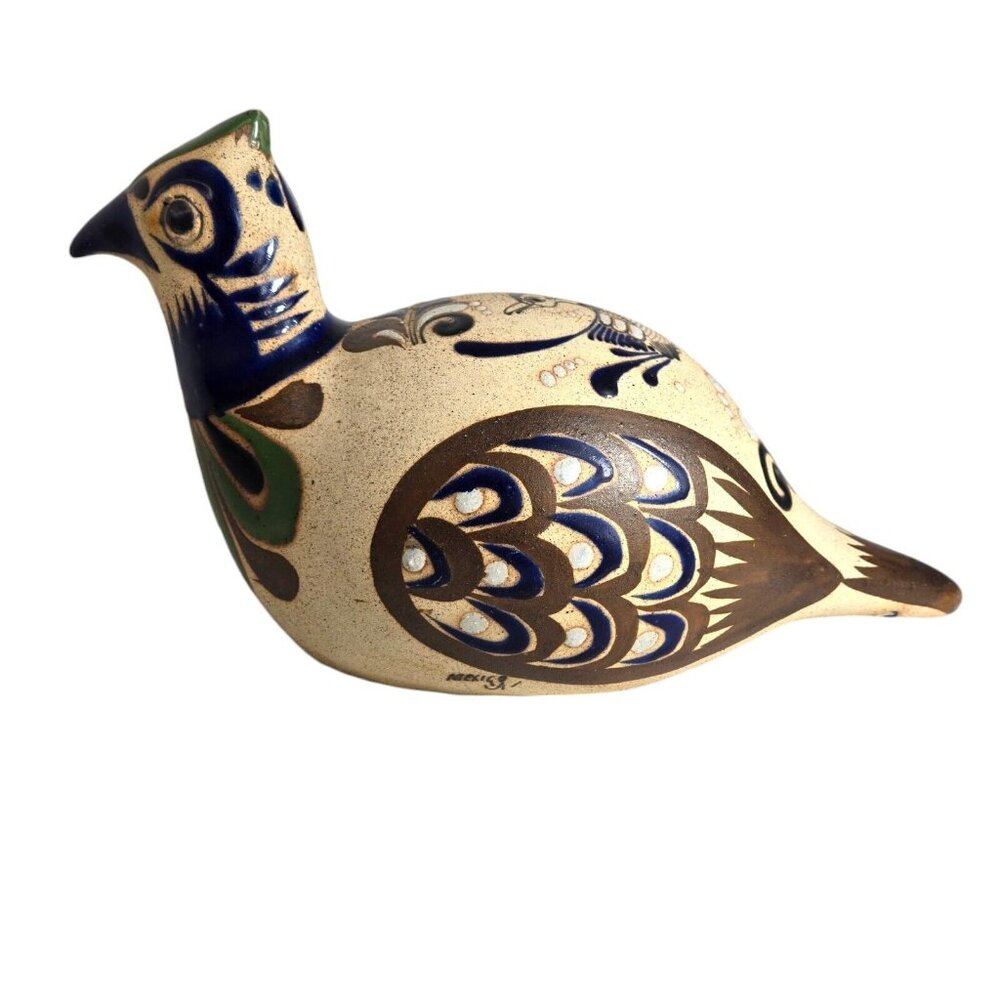Vtg Large‎ Tonala Mexican Hand Painted Folk Art Quail Bird Pottery 17.5" Signed